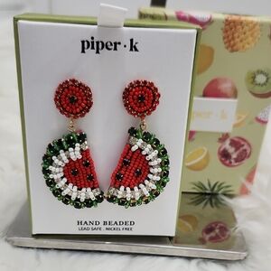 🔹️Piper K🔹️ Hand Beaded Watermelon Beaded Dangle Earrings
